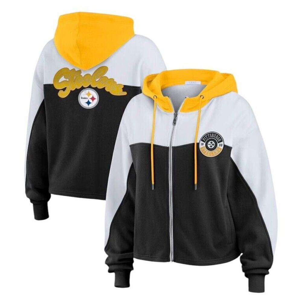Pittsburgh Steelers WEAR by Erin Andrews Women's Color Block Hoodie Size Large
